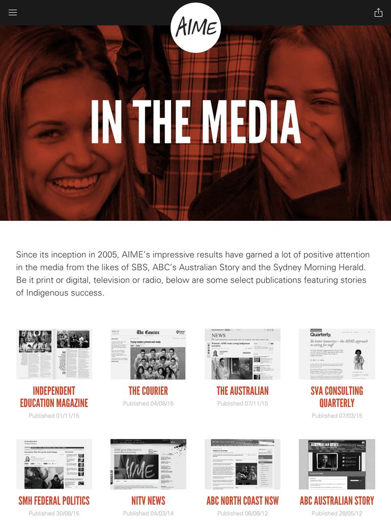 AIME Website – Media (Tablet)