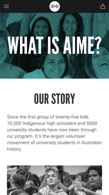 AIME Website – About (Mobile)